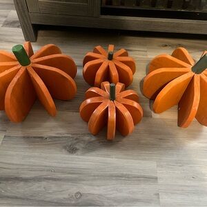 Set of Wooden Orange Pumpkins